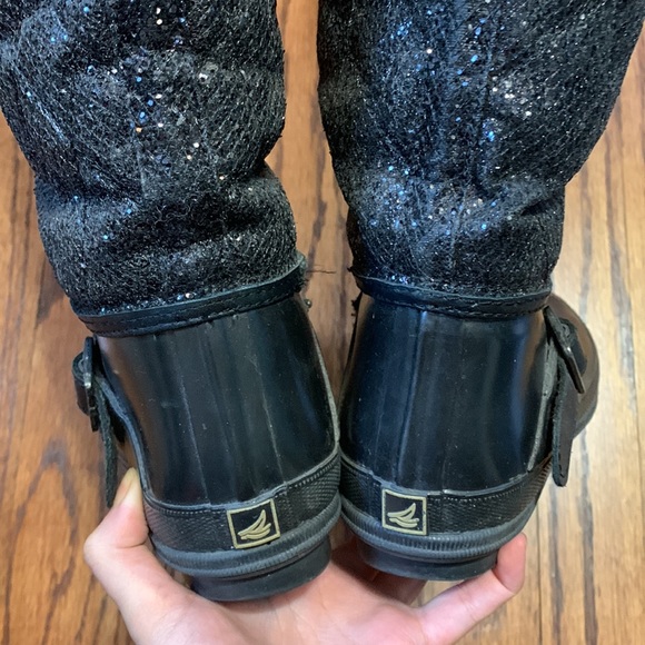 Sperry Top Sider Black Glitter Quilted Rain Boots - Picture 3 of 6